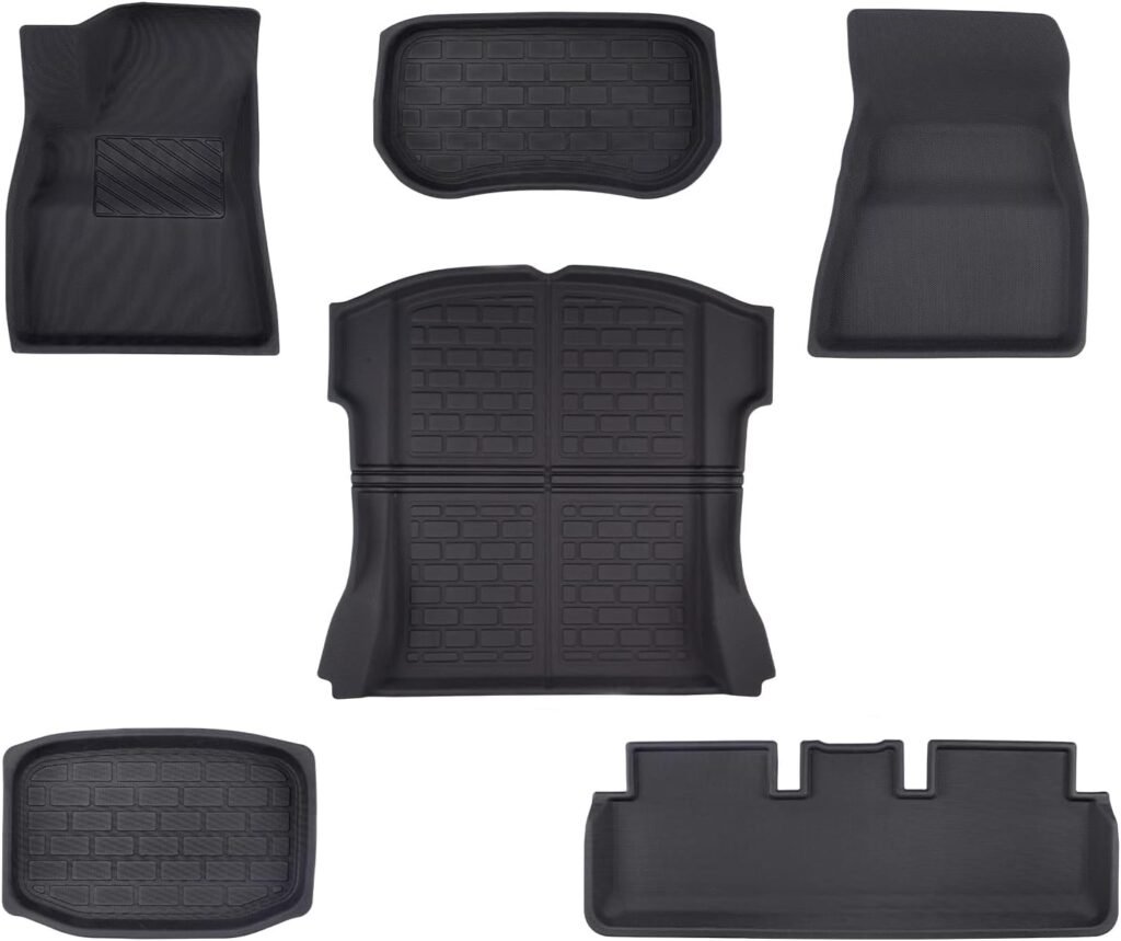 Support US Business fits Tesla Model 3, Floor Mats Complete Set (7 Piece) All Weather Custom Fit 2021 2022 2023 All-Weather Cargo Liner Rear Cargo Tray Trunk Floor Mat Interior Accessories Black